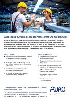 Ausbildung zur/zum Produktionsfachkraft Chemie (m/w/d)