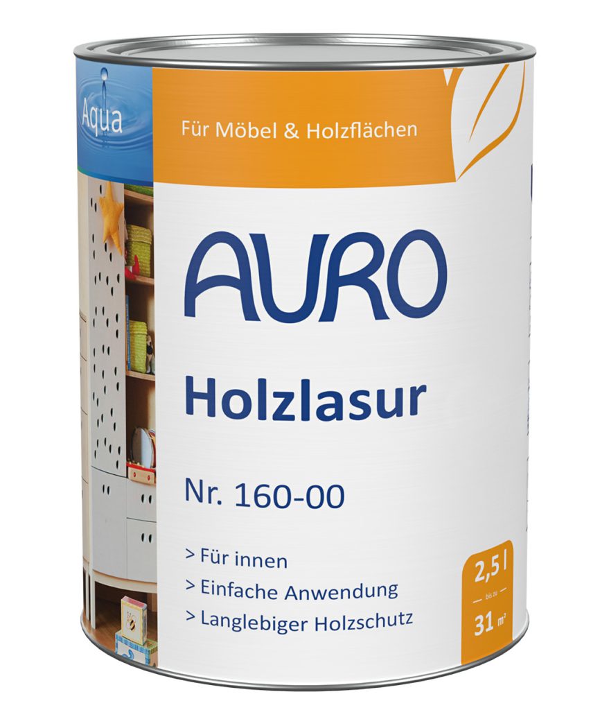 AURO Aqua Holzlasur Nr. 160 – 2,5-Liter-Gebinde für langlebigen, lösemittelfreien Holzschutz innen und außen
