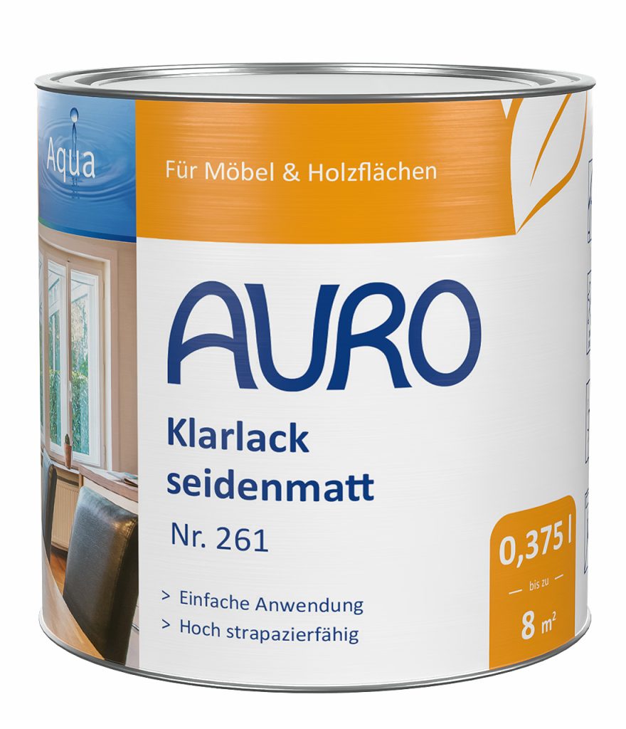 AURO Klarlack seidenmatt Nr. 261 – 0,375 Liter Dose mit Naturfarben-Label.